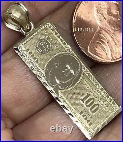 GOLd Money $ $100 Hundred Dollar Pendant bill SOLID 10K Luck Hip Hop gift 1.50