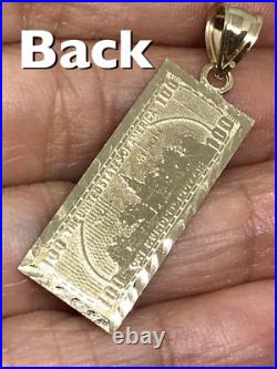 GOLd Money $ $100 Hundred Dollar Pendant bill SOLID 10K Luck Hip Hop gift 1.50
