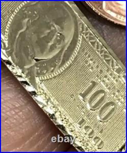 GOLd Money $ $100 Hundred Dollar Pendant bill SOLID 10K Luck Hip Hop gift 1.50
