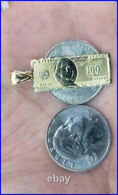 GOLd Money $ $100 Hundred Dollar Pendant bill SOLID 10K Luck Hip Hop gift 1.50