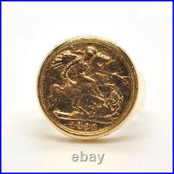 Gents Mens SOLID18k Yellow Gold 1896 1/2 Sovereign Fine Coin Bezel Ring Size 12