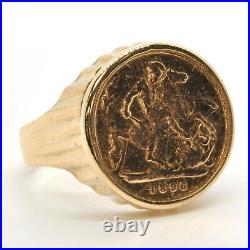 Gents Mens SOLID18k Yellow Gold 1896 1/2 Sovereign Fine Coin Bezel Ring Size 12