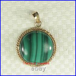 Genuine 15mm Cabochons Green Malachite Pendant in 14k Solid Yellow Gold TPJ