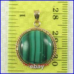 Genuine 15mm Cabochons Green Malachite Pendant in 14k Solid Yellow Gold TPJ