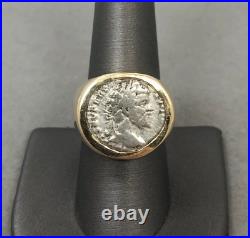 Genuine Ancient Silver Coin in Solid 14k Gold Ring Size 8.5 20.5g