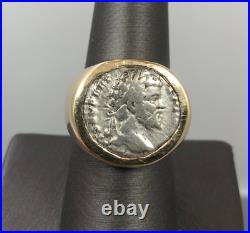 Genuine Ancient Silver Coin in Solid 14k Gold Ring Size 8.5 20.5g