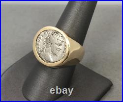 Genuine Ancient Silver Coin in Solid 14k Gold Ring Size 8.5 20.5g