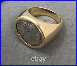 Genuine Ancient Silver Coin in Solid 14k Gold Ring Size 8.5 20.5g