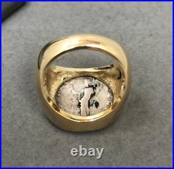 Genuine Ancient Silver Coin in Solid 14k Gold Ring Size 8.5 20.5g