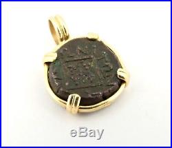 Genuine Shipwreck Coin Pendant in Solid 14k Yellow Gold for Men's Necklace 3/4