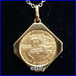 Genuine US $ 5 1/10 Oz. 22k Gold Eagle Coin In 18k Solid Gold Bezel Pendant