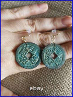 Genuine authentic Ancient Chinese Shipwreck Coin solid gold earrings feng shui Genuine authentic Ancient Chinese Shipwreck Coin solid gold earrings feng shui
