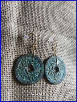 Genuine authentic Ancient Chinese Shipwreck Coin solid gold earrings feng shui Genuine authentic Ancient Chinese Shipwreck Coin solid gold earrings feng shui
