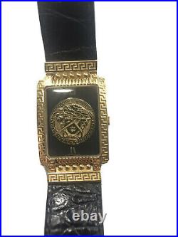 Gianni Versace Watch 90s Vintage Medusa Face Gold Plated Coin Black 7008020