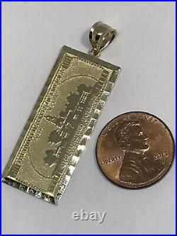 GoLD 14k $ $100 Hundred Dollar Bill Money Pendant solid real Luck necklace 1.80