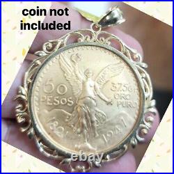 GoLd Bezel 50 pesos pendant 14k SOLID centenario coin frame oro Bisel mexican