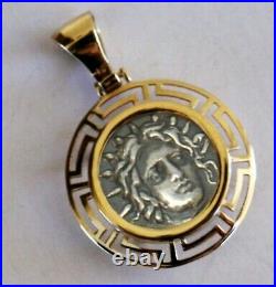 God Apollo Greek Coin Pendant With Frame Solid Gold K14 And Sterling Silver 925