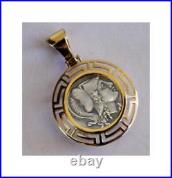 God Athena Greek Coin Pendant With Frame Solid Gold K14 And Sterling Silver 925