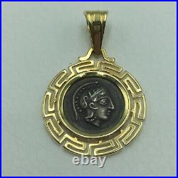 Goddess Athena Coin Pendant 14k Solid Gold And 925 Sterling Silver