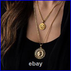Goddess Athena and Wisdom Owl Pendant 14K Solid Gold Greek Handmade Jewelry
