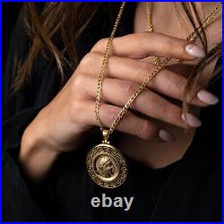 Goddess Athena and Wisdom Owl Pendant 14K Solid Gold Greek Handmade Jewelry