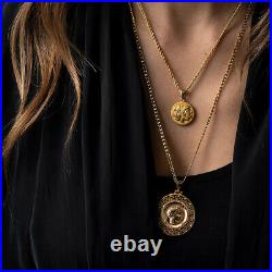 Goddess Athena and Wisdom Owl Pendant 14K Solid Gold Greek Handmade Jewelry