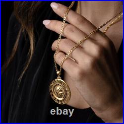 Goddess Athena and Wisdom Owl Pendant 14K Solid Gold Greek Handmade Jewelry