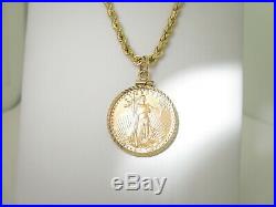 Gold Eagle Necklace Walking Liberty Coin 1986 14k Solid Gold Chain 24 N348