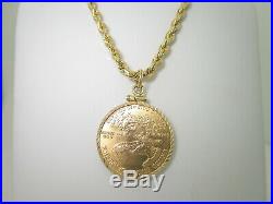 Gold Eagle Necklace Walking Liberty Coin 1986 14k Solid Gold Chain 24 N348