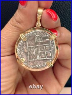 Gorgeous Atocha Solid Silver Solid Coin Pendant In 14k Solid Gold Bezel