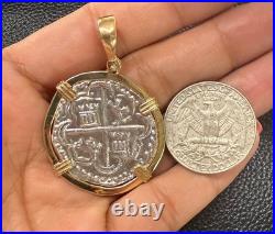 Gorgeous Atocha Solid Silver Solid Coin Pendant In 14k Solid Gold Bezel