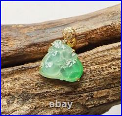 Grade A Jadeite Jade Carved Rat Hugs Coin Pendant in Solid 18K Yellow Gold