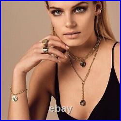 Greek Coin Charm Bracelet Solid 14K Real Gold Rolo Link Chain Bracelet Women