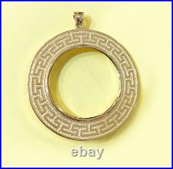 Greek Key 14k solid Yellow gold Prong Coin Bezel Frame 1 oz American Eagle coin