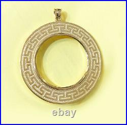 Greek Key 14k solid Yellow gold Prong Coin Bezel Frame 50 Mexican Pesos #1