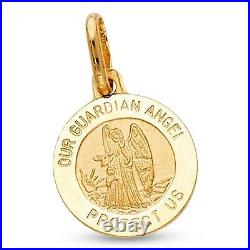 Guardian Angel Protect Us Pendant Solid 14k Yellow Gold Prayer Coin Charm