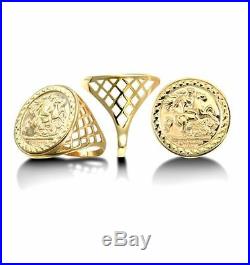 Hallmarked 9ct Solid Gold Half St George Coin Ring 21.3mm Size N-Z