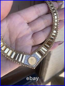 Heavy 14k Solid Gold Custom Cleopatra Diamond Coin Choker Necklace-48 grams