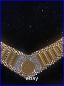 Heavy 14k Solid Gold Custom Cleopatra Diamond Coin Choker Necklace-48 grams