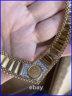 Heavy 14k Solid Gold Custom Cleopatra Diamond Coin Choker Necklace-48 grams