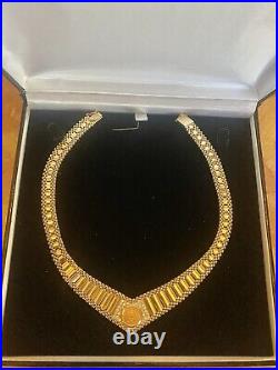 Heavy 14k Solid Gold Custom Cleopatra Diamond Coin Choker Necklace-48 grams