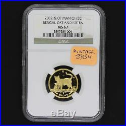 Isle of Man 2002 Bengal Cat & Kitten 1/5 oz Solid 999 Gold Coin Graded MS67 NGC