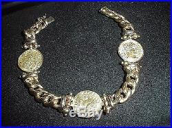 Italy- Designs 14K With 3 Venitian Coins Bracelet Solid Gold 28.6 g Heavy