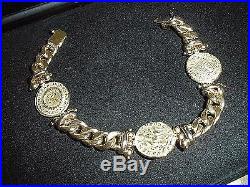 Italy- Designs 14K With 3 Venitian Coins Bracelet Solid Gold 28.6 g Heavy