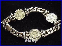 Italy- Designs 14K With 3 Venitian Coins Bracelet Solid Gold 28.6 g Heavy