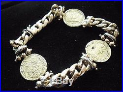 Italy- Designs 14K With 3 Venitian Coins Bracelet Solid Gold 28.6 g Heavy