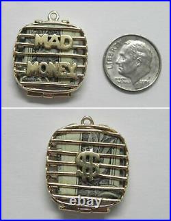 J1000 Vintage 14K Solid Yellow Gold MAD MONEY Pendant withFolded Dollar Bill