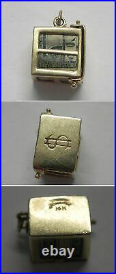 J1001 Vintage 14K Solid Yellow Gold MAD MONEY Cube Pendant withFolded Dollar Bill