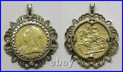 J334 Estate 1893 British Gold Sovereign Coin Mounted in 9K Solid Gold Pendant