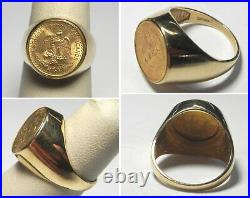 J997 Estate 14K Solid Yellow Gold Ring with 1945 2 Peso Mexico Gold Coin, size 6